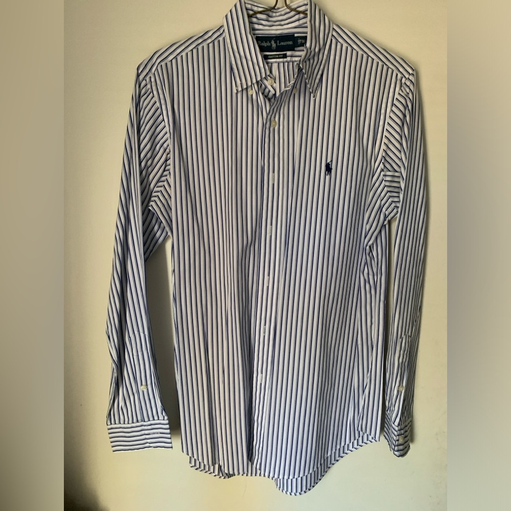 Ralph Lauren Navy and White Striped Dress Shirt